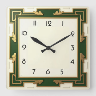 Art Deco Green Quadratische Wanduhr