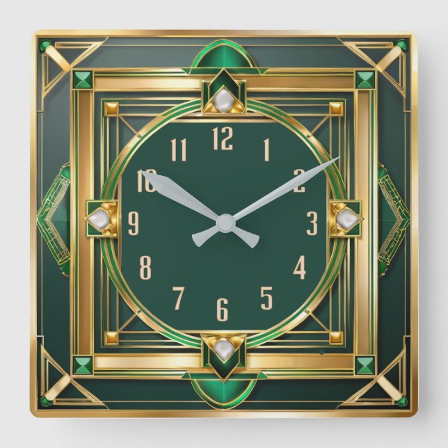 Art Deco Green Quadratische Wanduhr (Vorderseite)