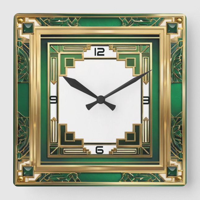 Art Deco Green Quadratische Wanduhr (Vorderseite)