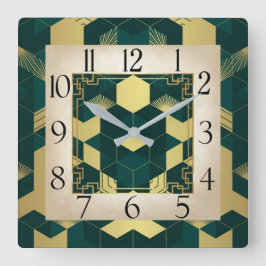 Art Deco Green Quadratische Wanduhr