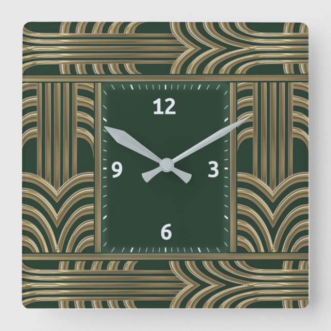 Art Deco Green Quadratische Wanduhr (Vorderseite)