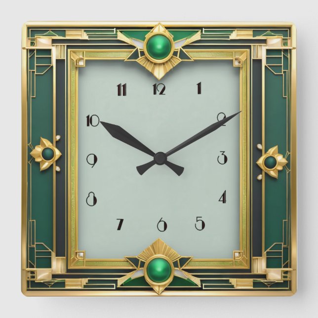 Art Deco Green Quadratische Wanduhr (Vorderseite)