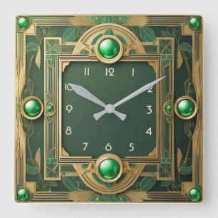 Art Deco Green Quadratische Wanduhr