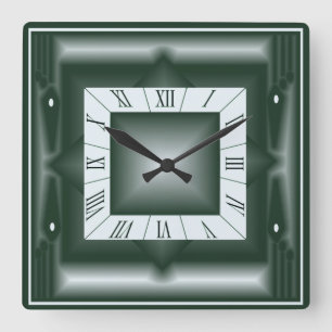 Art Deco Green Quadratische Wanduhr