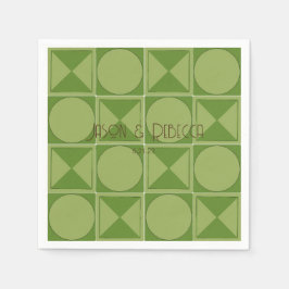 Art Deco Green Retro Geometric Mit Monogramm Weddi Serviette