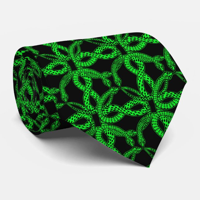Art Deco Green Snake Pattern  Krawatte (Gerollt)
