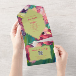 Art Deco Groovy Oil Painting Wedding QR UAWG All In One Einladung