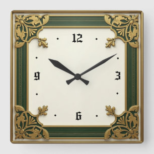 Art Deco Grün Elegant Quadratische Wanduhr