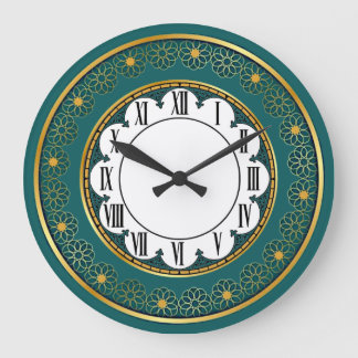 Art Deco Grün Große Wanduhr