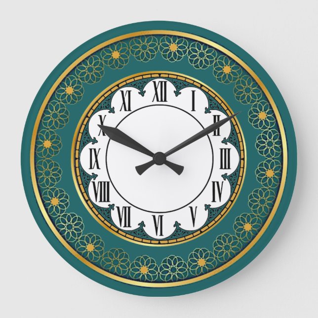 Art Deco Grün Große Wanduhr (Vorderseite)