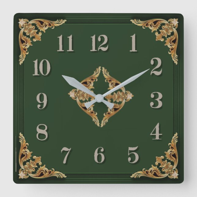 Art Deco Grün Quadratische Wanduhr (Vorderseite)