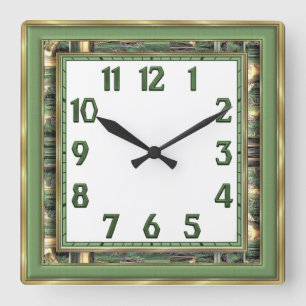 Art Deco Grün Quadratische Wanduhr
