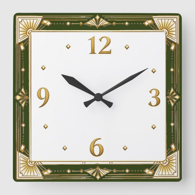 Art Deco Grün Quadratische Wanduhr (Vorderseite)