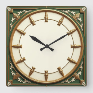Art Deco Grün Quadratische Wanduhr