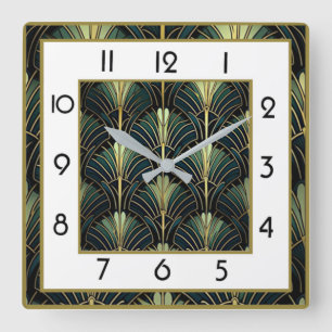 Art Deco Grün Quadratische Wanduhr