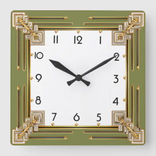 Art Deco Grün Quadratische Wanduhr