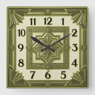 Art Deco Grün Quadratische Wanduhr