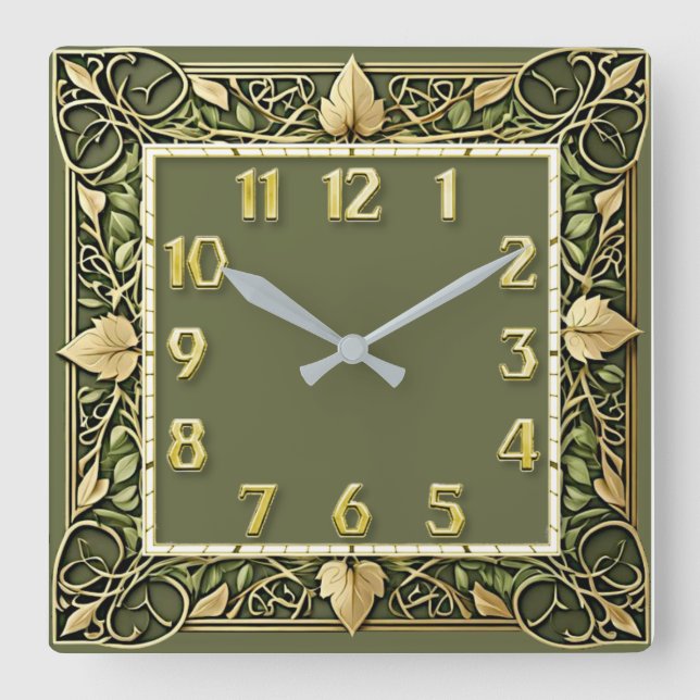 Art Deco Grün  Quadratische Wanduhr (Vorderseite)
