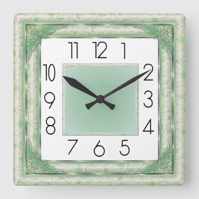 Art Deco Grün Quadratische Wanduhr (Vorderseite)