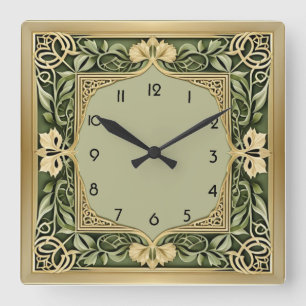 Art Deco Grün Quadratische Wanduhr