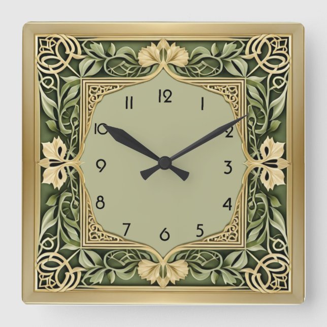 Art Deco Grün Quadratische Wanduhr (Vorderseite)