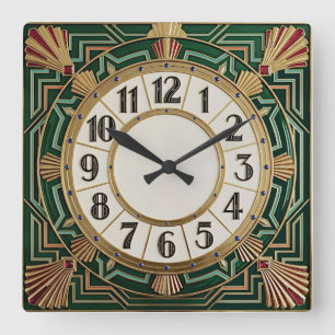 Art Déco Grün Quadratische Wanduhr