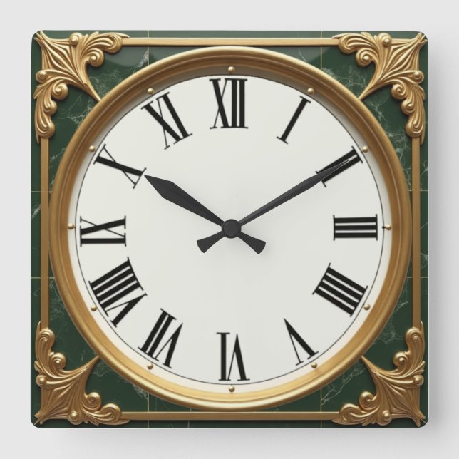 Art Deco Grün Quadratische Wanduhr (Vorderseite)