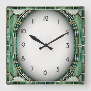 Art Deco Grün Quadratische Wanduhr