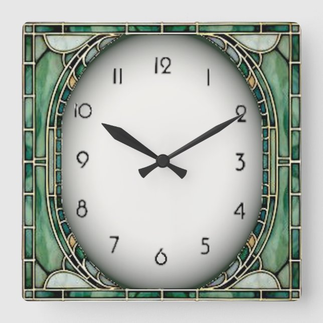 Art Deco Grün Quadratische Wanduhr (Vorderseite)