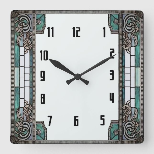 Art Deco Grün Quadratische Wanduhr (Vorderseite)
