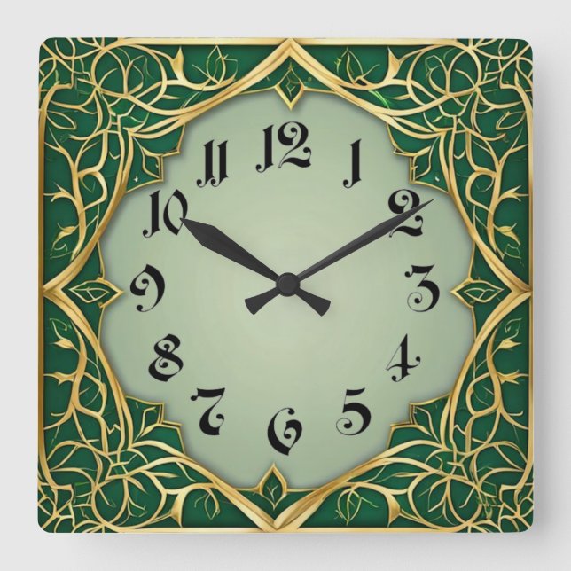Art Deco Grün Quadratische Wanduhr (Vorderseite)