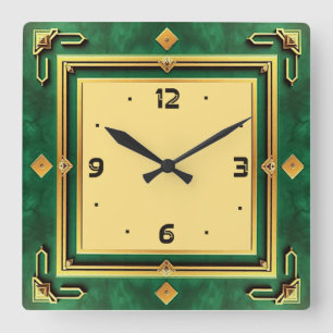 Art Deco Grün Quadratische Wanduhr