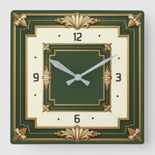 Art Deco Grün Quadratische Wanduhr