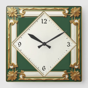 Art Déco Grün Quadratische Wanduhr