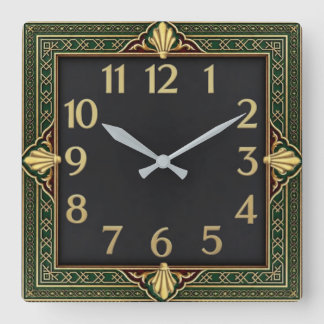 Art Deco Grün Quadratische Wanduhr