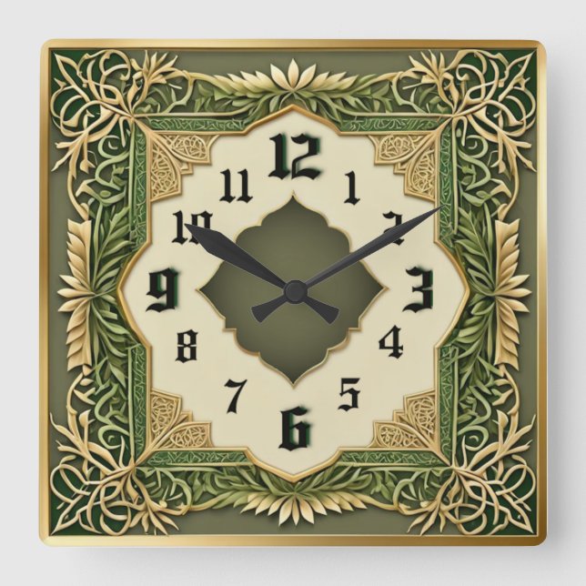 Art Deco Grün Quadratische Wanduhr (Vorderseite)