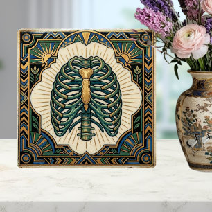 Art Deco Grüner Rippenkäfig Skelett Anatomisch Fliese