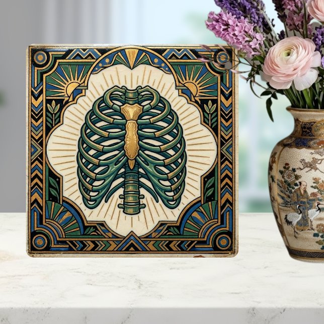 Art Deco Grüner Rippenkäfig Skelett Anatomisch Fliese (Von Creator hochgeladen)