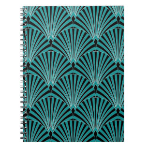 Art Deco: grünes Fächermuster. Notizblock