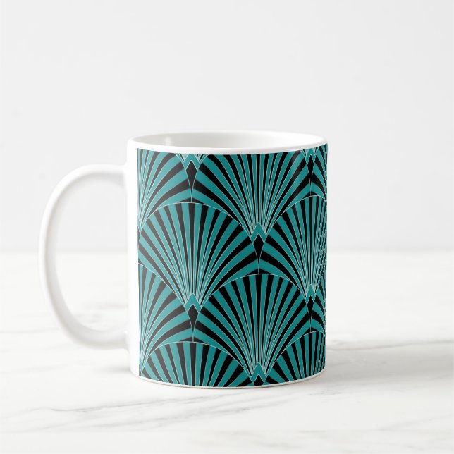 Art Deco: grünes Fanmuster. Kaffeetasse (Links)