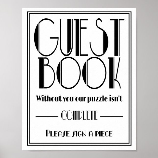 Art Deco "Guest Book Puzzle" Hochzeitsfeier Poster (Vorne)