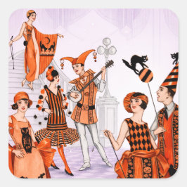 Art Deco Halloween Illustration – Vintage 1920s Quadratischer Aufkleber
