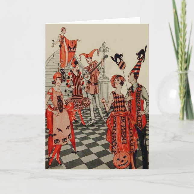 Art Deco Halloween-Party Black Cat Becken Karte (Vorderseite)