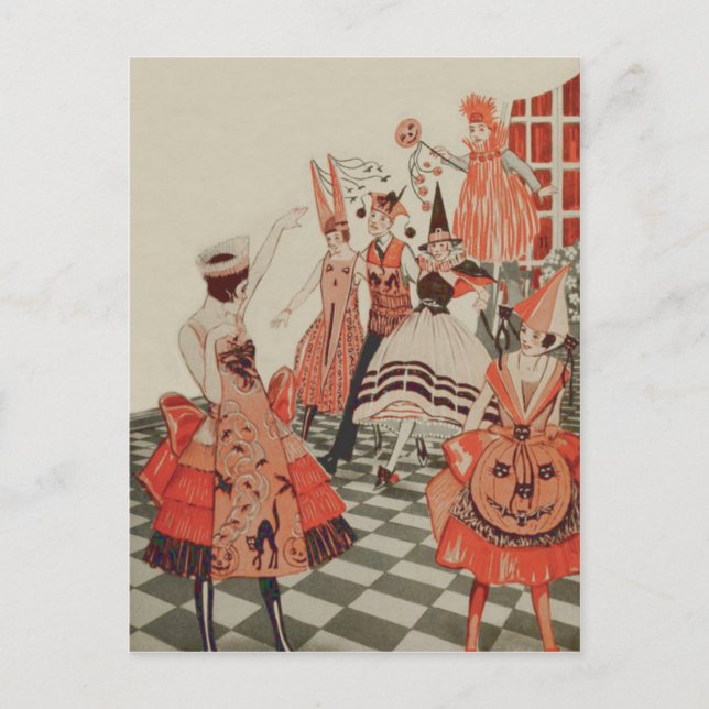 Art Deco Halloween-Party Black Cat Pumpkin Einladungspostkarte (Vorderseite)