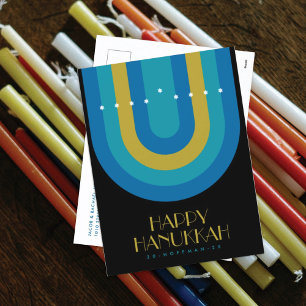 ART DECO HANUKKAH FERIENKARTE FEIERTAGSPOSTKARTE