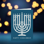 Art Deco Hanukkiah Menorah Happy Hanukkah Holiday Feiertagskarte<br><div class="desc">Wunschfreunde und Familie "Happy Hanukkah" mit diesem Deko inspiriert hanukkiah,  mit bearbeitbaren Farben sowohl der Menorah und der Hintergrund. Foto optional innen.</div>