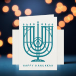 Art Deco Hanukkiah Menorah Happy Hanukkah Holiday Feiertagskarte<br><div class="desc">Wunschfreunde und Familie "Happy Hanukkah" mit diesem Deko inspiriert hanukkiah,  mit bearbeitbaren Farben sowohl der Menorah und der Hintergrund. Foto optional innen.</div>