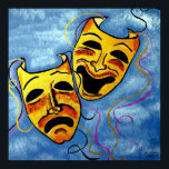 ART DECO HAPPY AND SAD POSTER<br><div class="desc">KUNST DECO GLÜCKLICH UND SAGTE ACRYLIC MALTER GOLD UND BLAU,  INTENSE FARBEN AUF DER LEINWAND GROSS FÜR DAS WOHNZIMMER.</div>