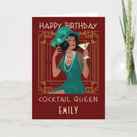 Art Deco Happy Birthday Cocktail Königin Burgund