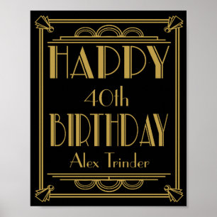 ART Deco Happy Birthday Druck Roaring 20er Party Poster